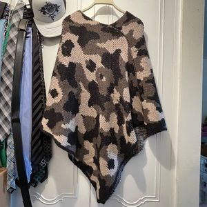 Cocogio | Wool Alpaca Blend Camo Poncho Sweater One Size